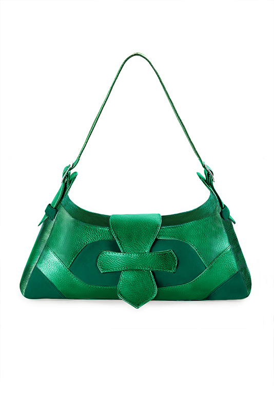 Emerald green women's dress handbag, matching pumps and belts. Top view - Florence KOOIJMAN